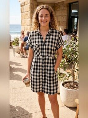 Quiksilver Black and White Buffalo Plaid Dress Size L